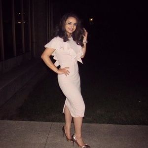 ASOS Light Pink Midi Dress w/ Ruffles