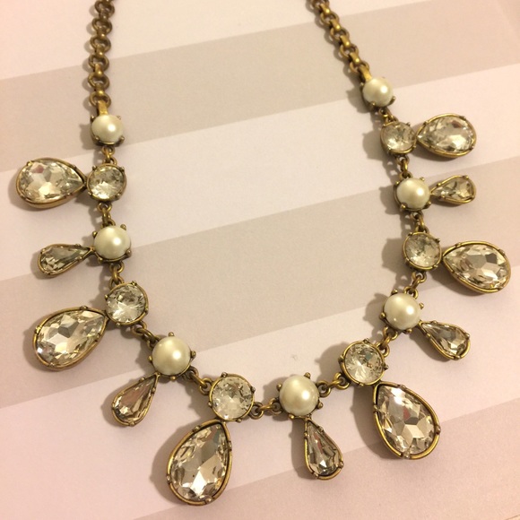 J. Crew Crystal & Pearl Teardrop Necklace