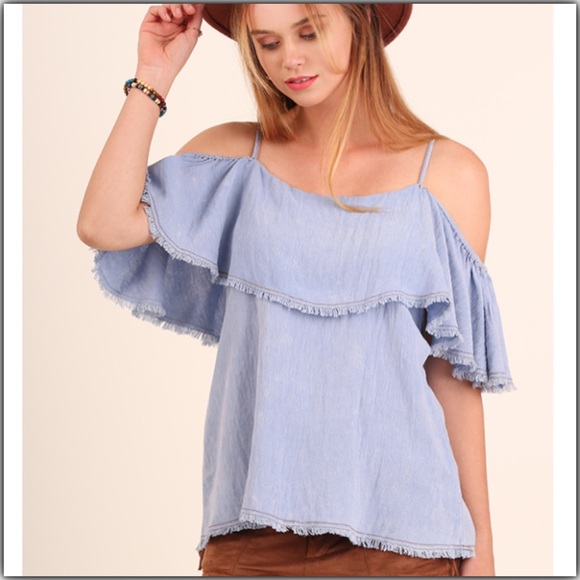 🔹Last One🔹 Light Denim Cold Shoulder Too - Picture 4 of 5
