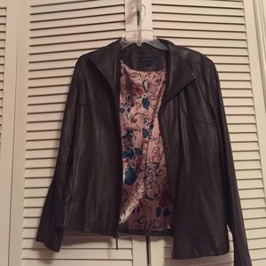 Brown leather jacket.