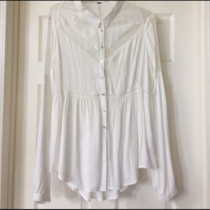 Free People Women's White Lace Trim Blouse Top M
