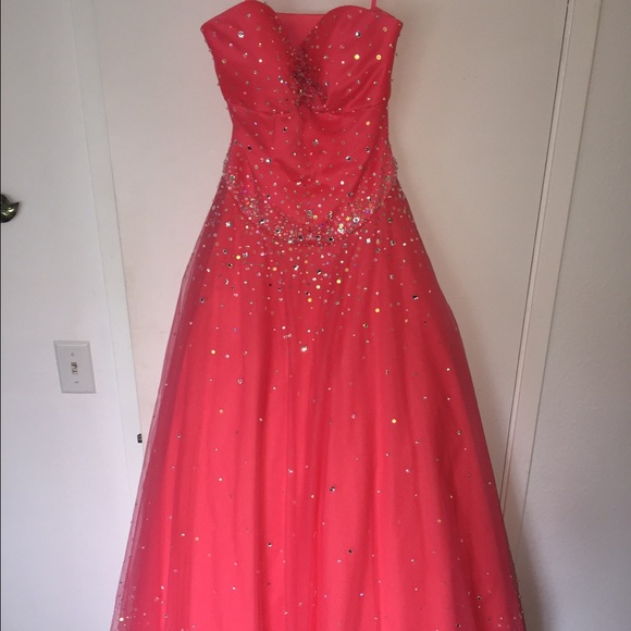 Strapless Coral Full-length Prom Dress - Picture 3 of 4