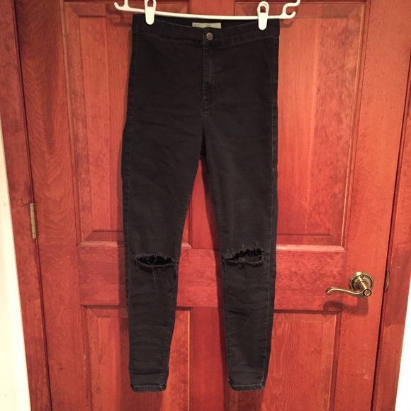 Topshop ripped black shinny jeans