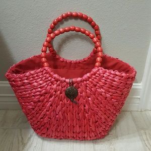 🌴 Red straw beach bag