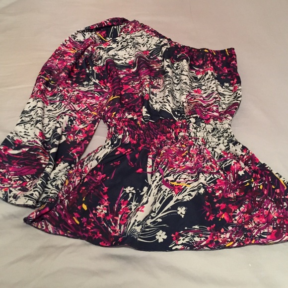One shoulder floral blouse