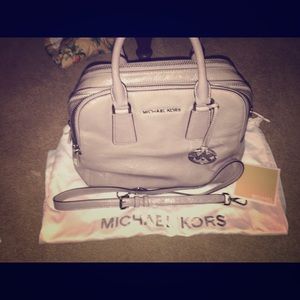 Michael Kors Lt Grey Distressed Leather Satchel