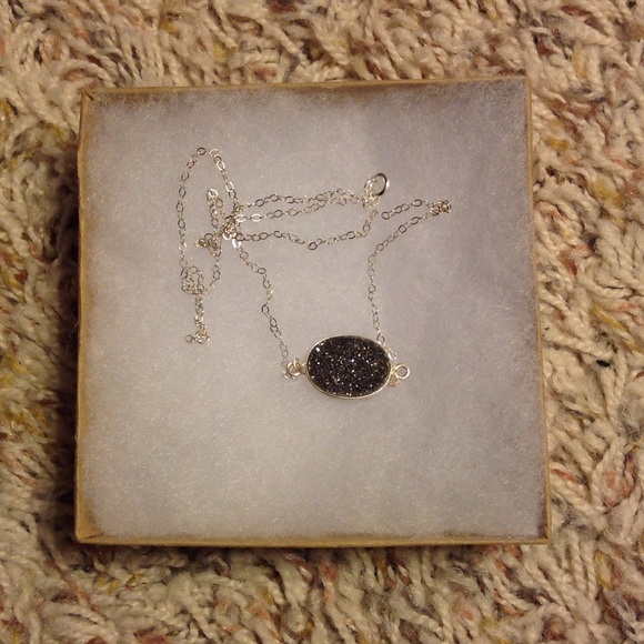 NWOT Druzy Stone Gray/Black Reversible Necklace