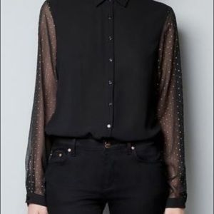 Zara black blouse with gold dot appliqué