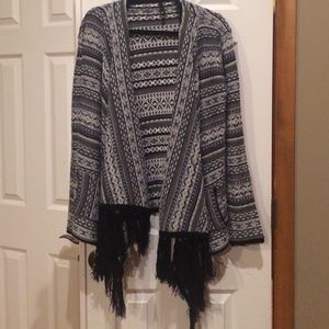 Black and gray fringe cardigan