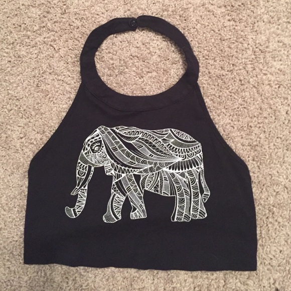 Black and white halter top with elephant graphic - Picture 1 of 3