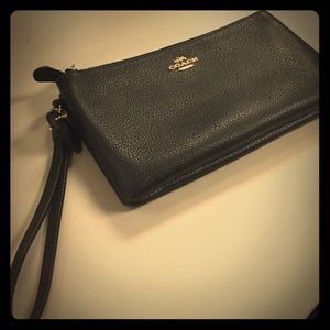 Black coach double zipper iPhone wristlet