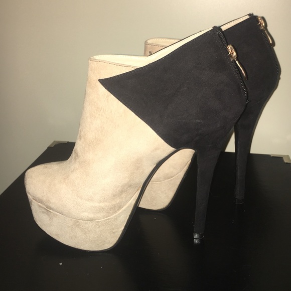 Beige and Black suede booties size 8