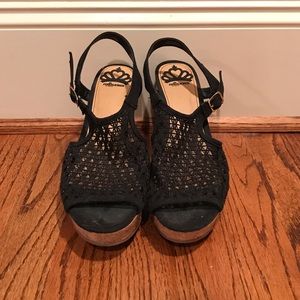 Black/Cork mesh wedges
