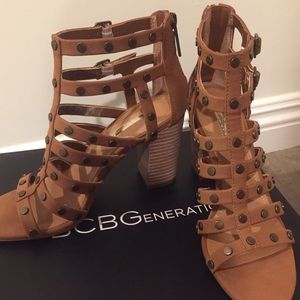 BCBG Chasta Block Heel Sandal (Brown)