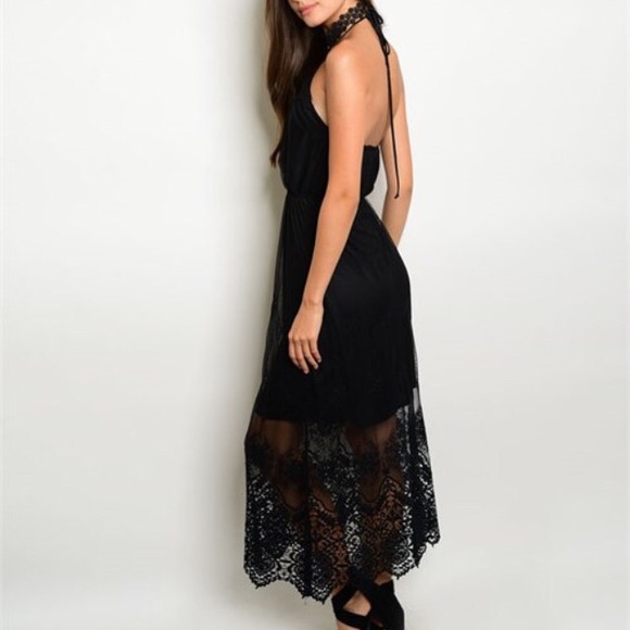 🔥”Brie” Black Lace and Crochet Halter Dress🔥 - Picture 3 of 3