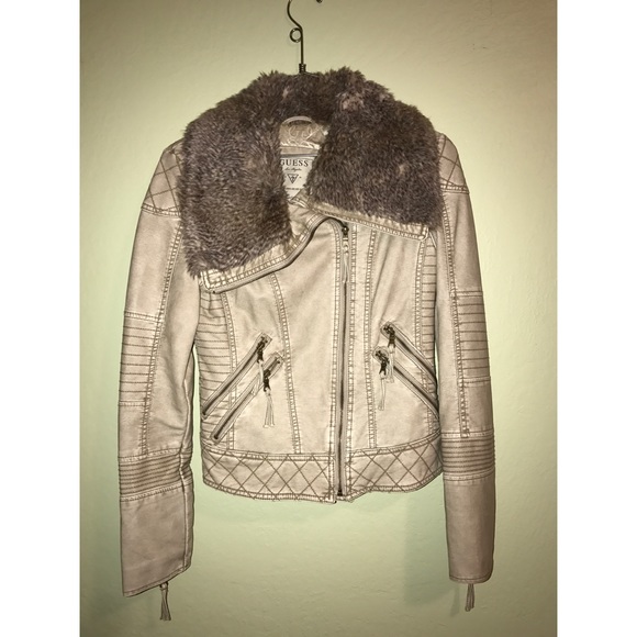 Guess faux fur collar leather jacket