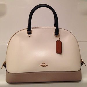 Cream & taupe leather Coach handbag