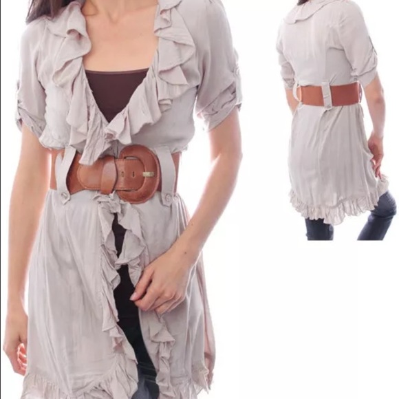 Ruffled tunic top long cover up belted Navy blue - Picture 4 of 4