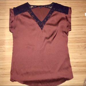 Express caramel brown short sleeve blouse v neck