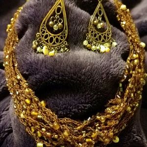 Necklace and Earrings Set-Brown/Rust