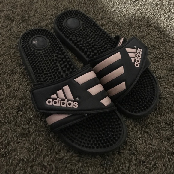 Pink & Black Adidas Slides