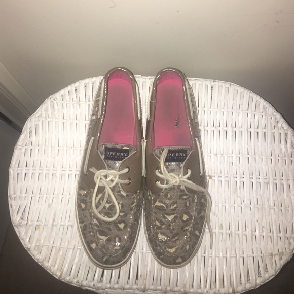 Sperry top sider sparkle leopard boat shoes