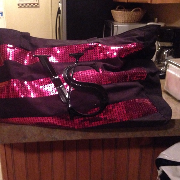 Victoria Secret black canvas bag with sequins - Picture 2 of 4