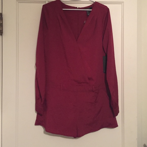 Burgundy long sleeve jumpsuit