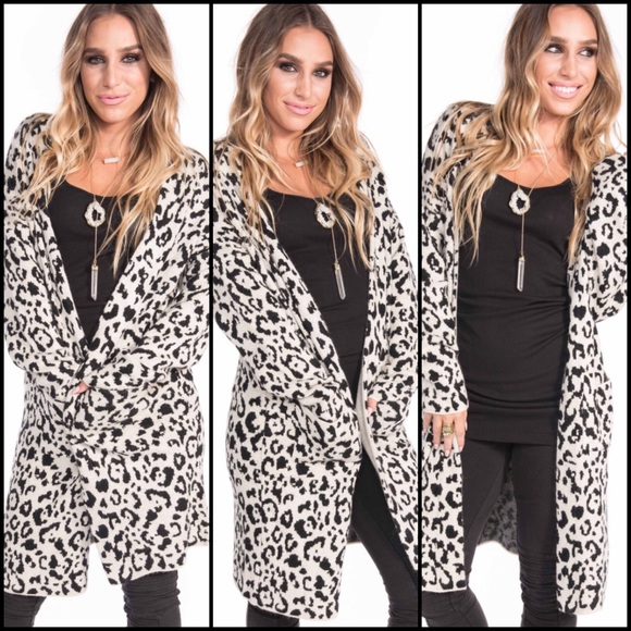 🆕 Black & White Leopard Print Duster Cardigan - Picture 4 of 4