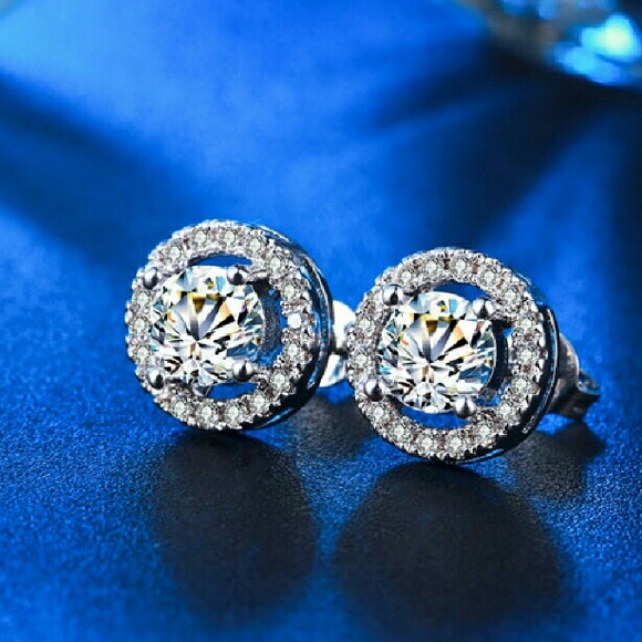 Platinum AAAA Plated CZ (diamond) Halo Earrings