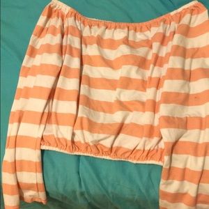 Off the shoulder pink striped shirt