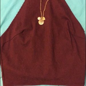 Maroon crop top with criss cross detailing