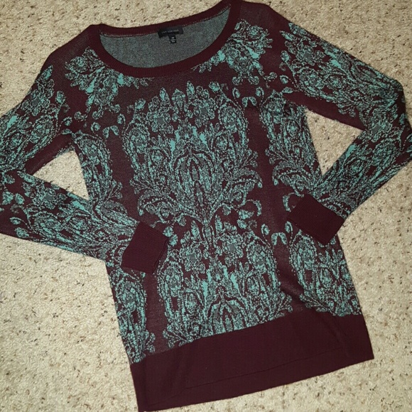 The Limited teal & burgundy damask printed sweater