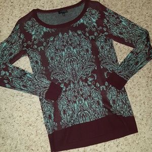 The Limited teal & burgundy damask printed sweater