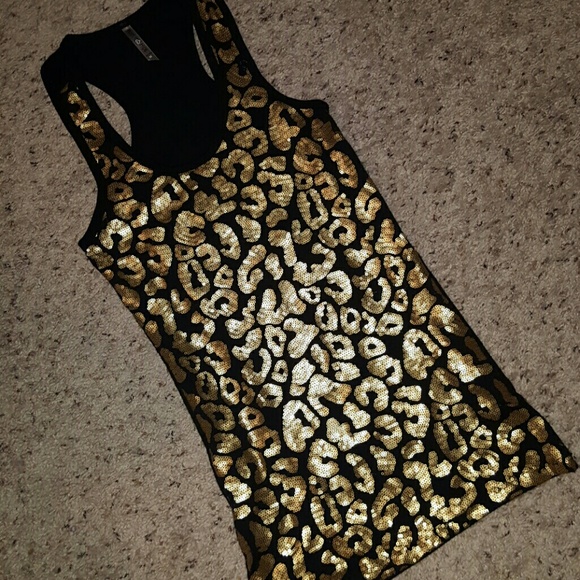 Gold Sequin Leopard print Tank top