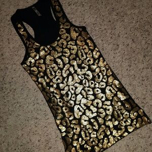 Gold Sequin Leopard print Tank top