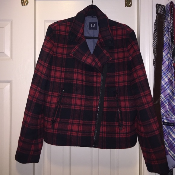 GAP plaid wool moto coat