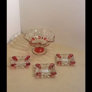 Footed dish and 3 trays Great for Jewelry&Trinkets
