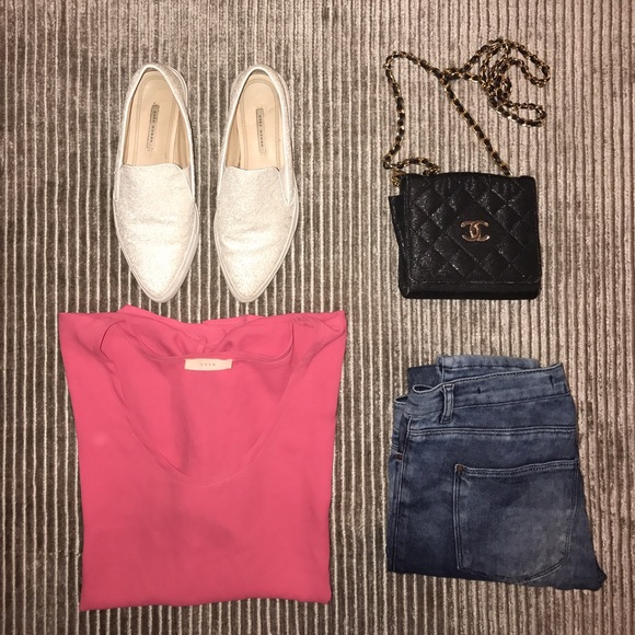 Pink loose off the should blouse