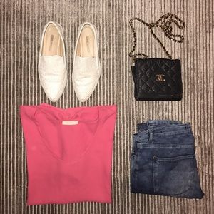 Pink loose off the should blouse