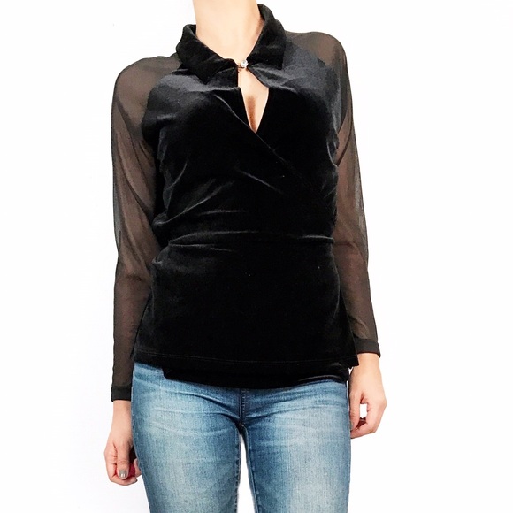 Vintage Tops - Vintage velvet peek a boo wrap style top