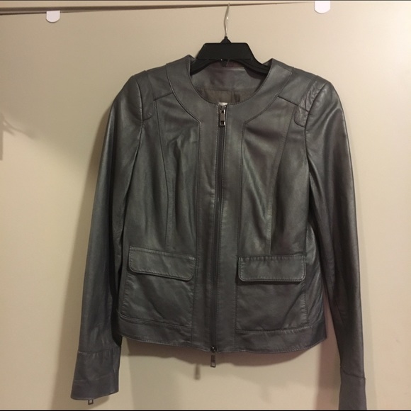 Gray 100% leather Vakko jacket size M