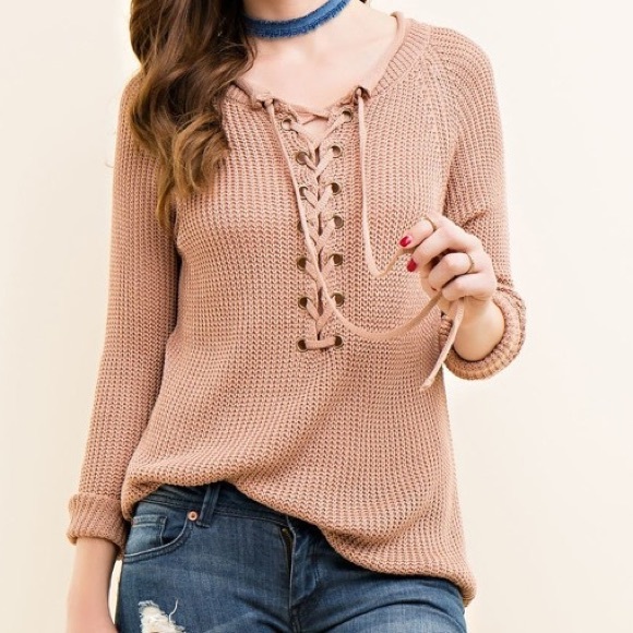 TOFFEE LACE UP SWEATER - Picture 2 of 4