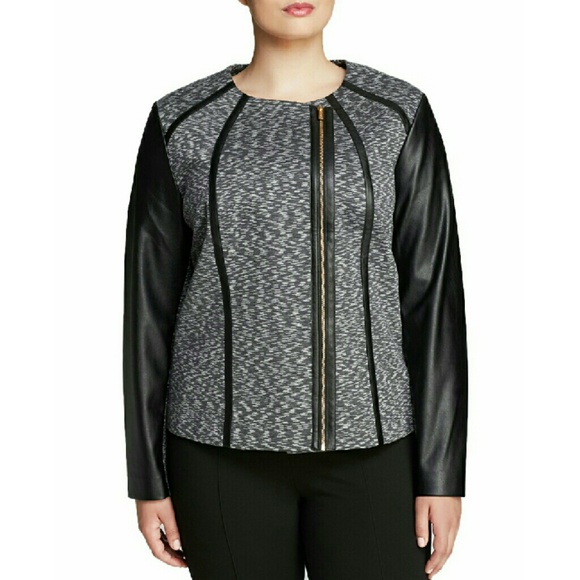 New! CALVIN KLEIN Plus Size Faux Leather Jacket - Picture 2 of 3