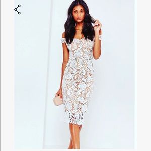 Bardot Lace Midi Dress in White by Missguided