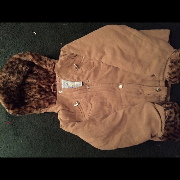 Tan with cheetah hood girls warm jacket