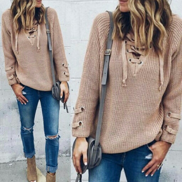 HP||⭐HOTTEST STYLE LACE UP CHUNKY KNIT SWEATER - Picture 3 of 7