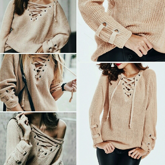 HP||⭐HOTTEST STYLE LACE UP CHUNKY KNIT SWEATER - Picture 4 of 7