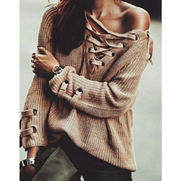 HP||⭐HOTTEST STYLE LACE UP CHUNKY KNIT SWEATER - Picture 7 of 7