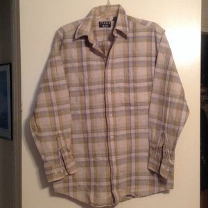 Men 's plaid cotton linen shirt size M